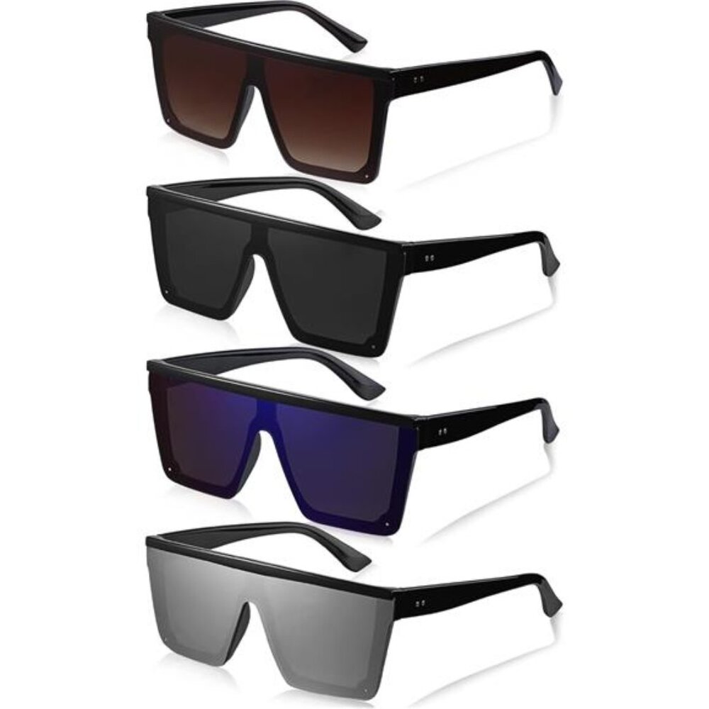Oversized Square Sunglasses Flat Top Vintage Unisex Large Shades 4 Pairs